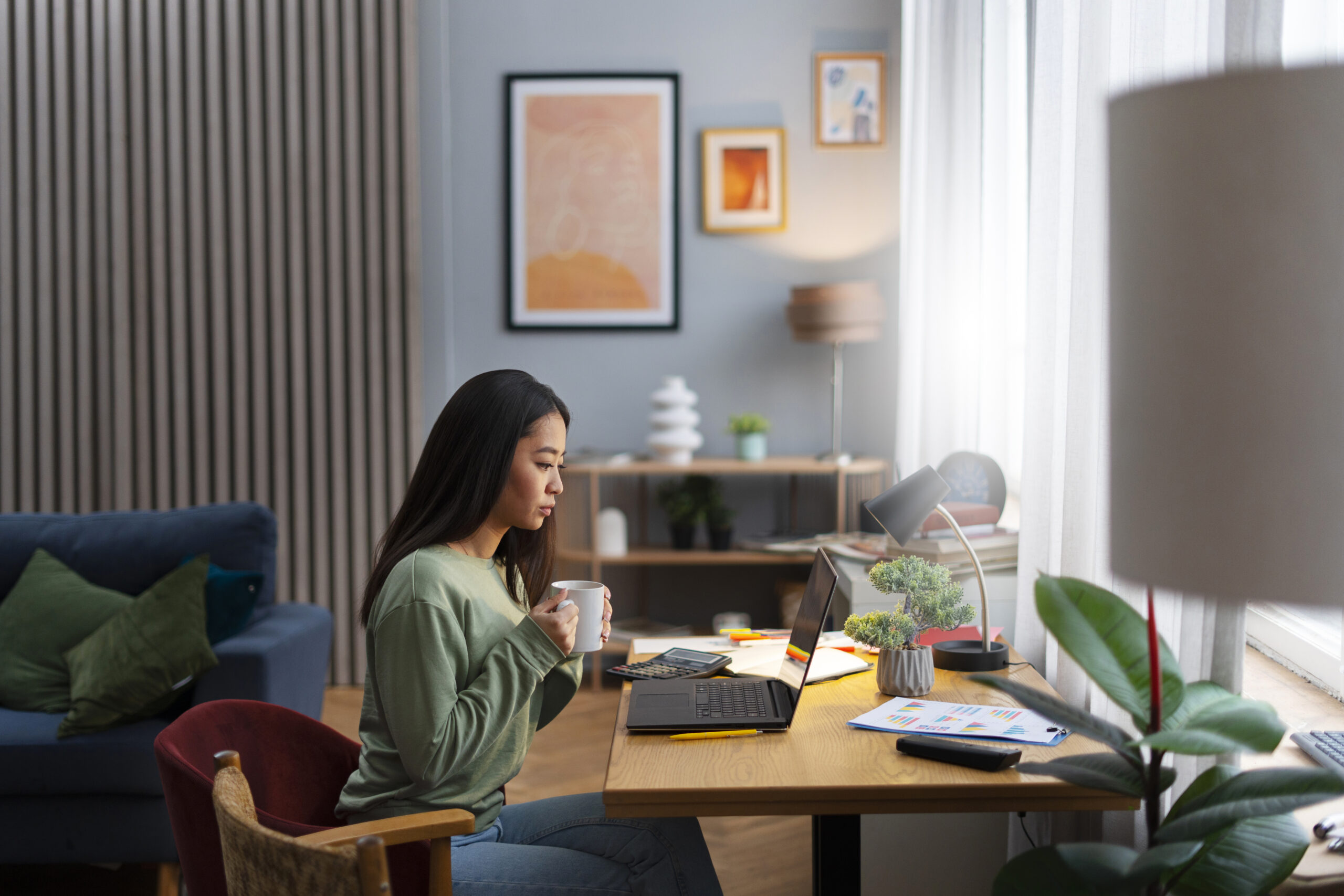 woman working from home, remote work